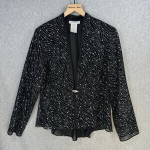 Citi Dress Evening Jacket Top Womens Black Size 12 Beaded Sheer Sparkle Clasp